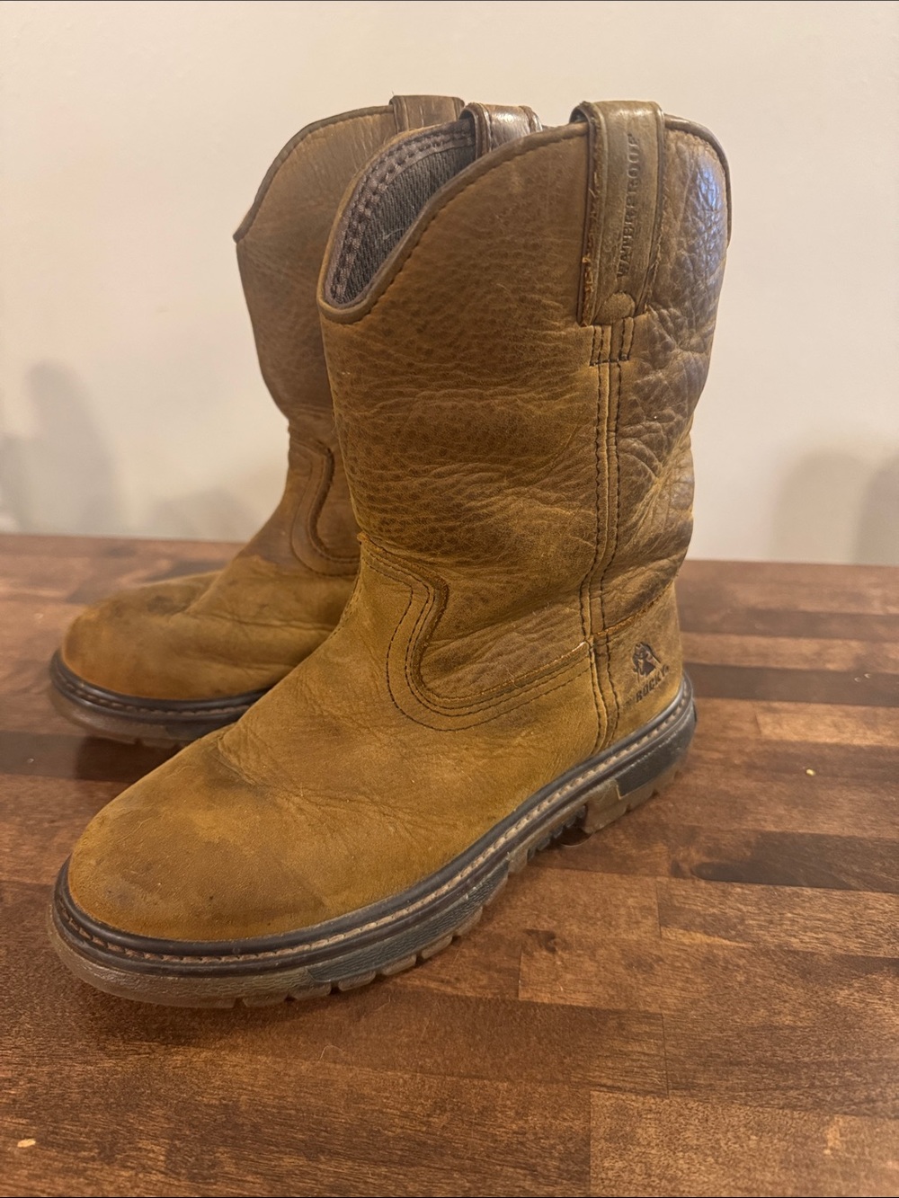 Boys Rocky Brown Leather Pull-On Work Boots